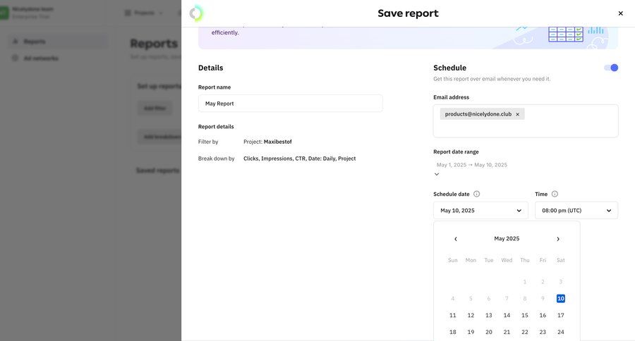 Creatopy
			 modal screen form schedule date picker time picker analytics ui page example