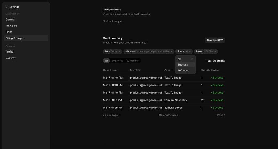 Morphic
			 settings account management data export account settings minimalist design data filtering hierarchical navigation dropdown filters sidebar table pagination ui page example