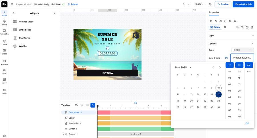 Creatopy
			 e-commerce grid editor design full-screen layout sidebar date picker ui page example