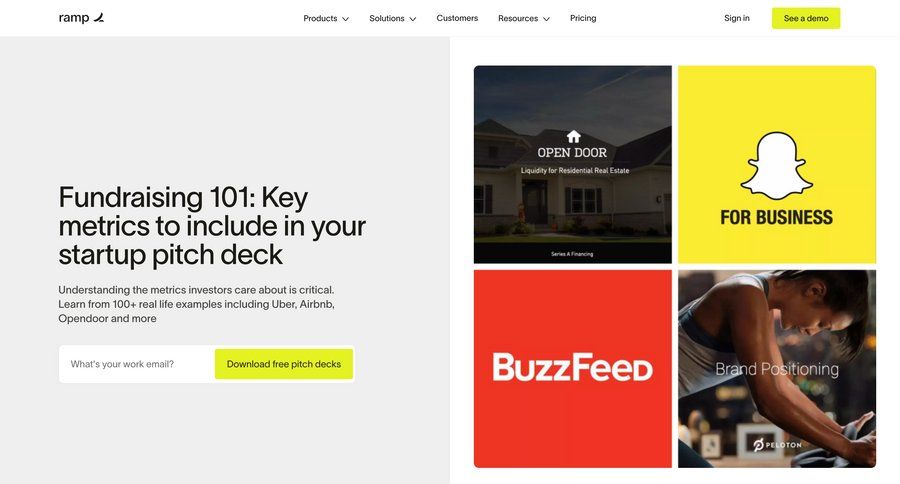 Ramp
			 features management call intelligence call to action data visualization features testimonials case studies customer stories ui page example