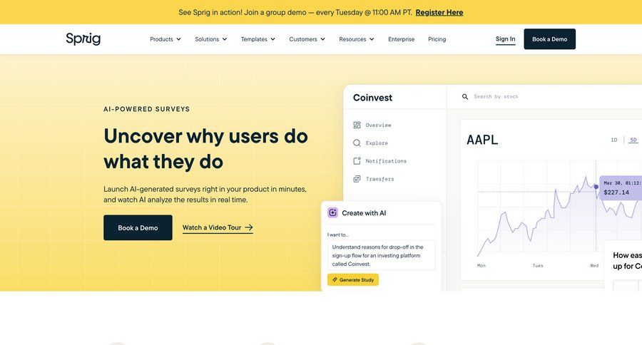 Sprig
			 features alternatives marketing website design accordion global search news feed ui page example