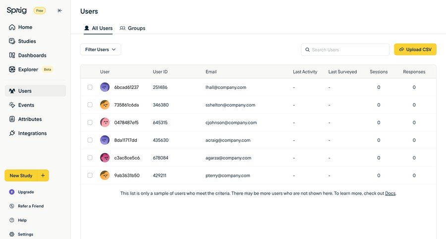 Sprig
			 data management user management data analysis activity tracking user data dropdown filters sidebar insight table check out ui page example