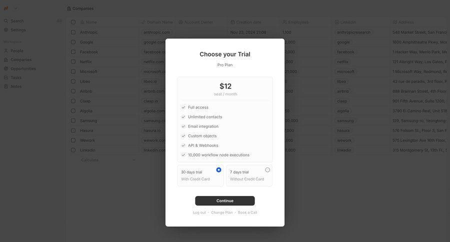 Twenty
				plans & pricing (in app) ui page example