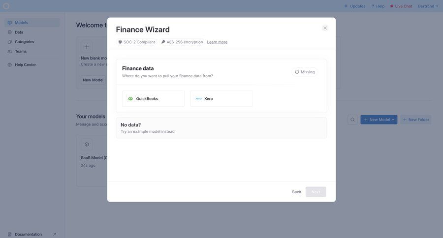 Causal
			 onboarding data management wizard finance account setup setup data import data integration security compliance modal finance ui page example