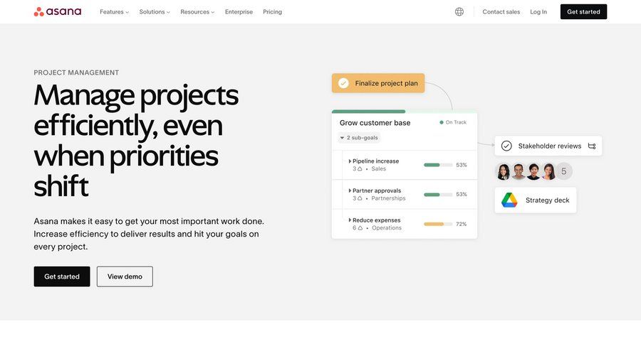 Asana
			 features management features check out enterprise real-time editing order tracking ui page example