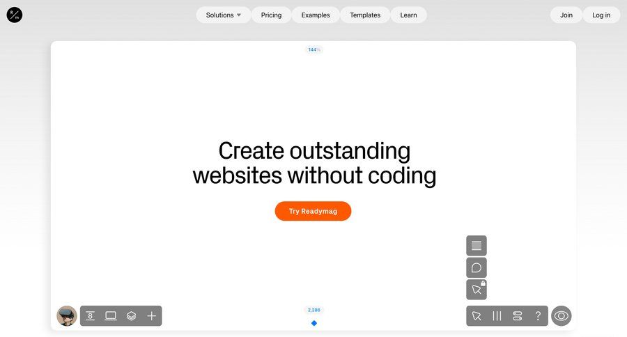 Readymag
			 account creation templates product discovery call to action log in homepage home page navigation bar marketing website design ui page example