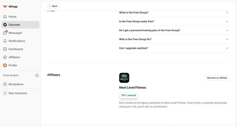 Whop
			 affiliate program ui page example