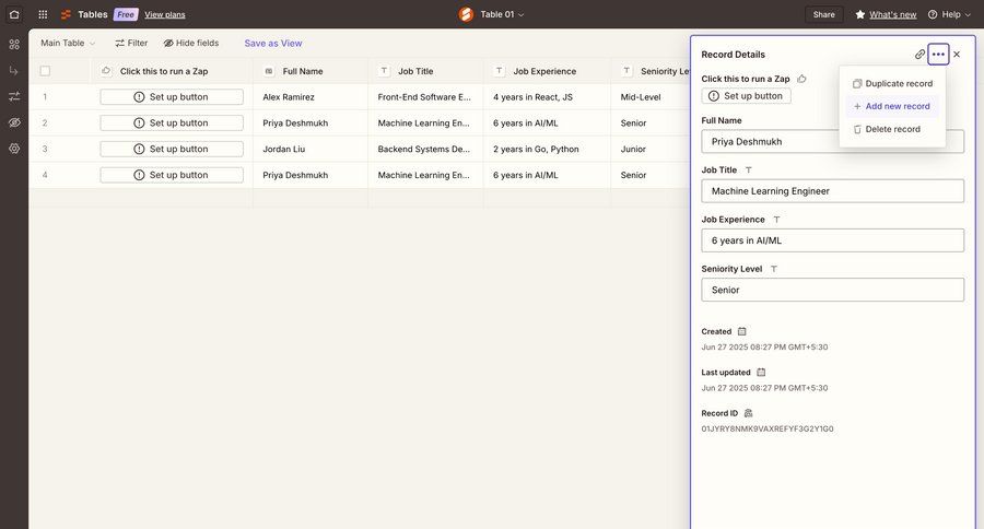 Zapier
			 modal screen data management collaboration grid modal dialog data entry menu table data grid database management ui page example