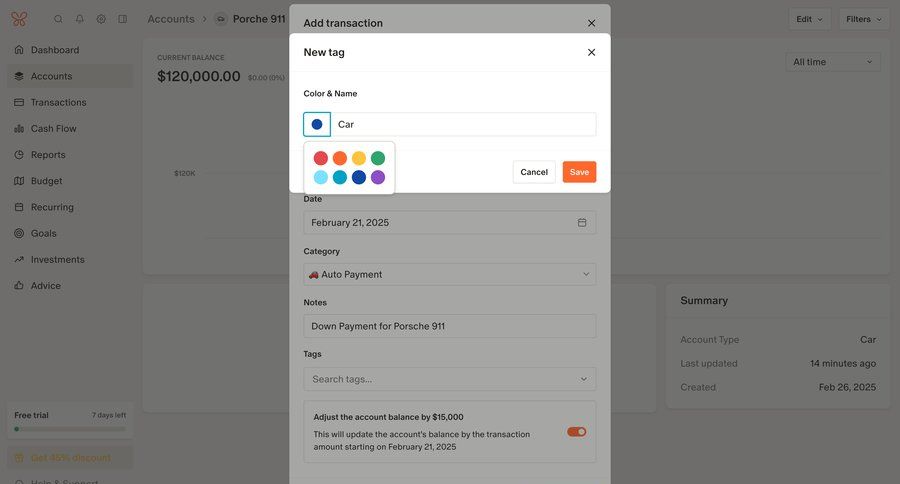 Monarch
			 sidebar navigation form finance tagging tag management modal finance free trial free account cancel trial sidebar date picker transaction history summary ui page example