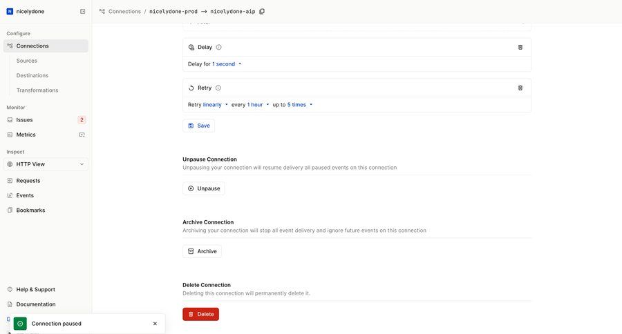 Hookdeck
			 sidebar settings form alert documentation sidebar navigation configuration data integration monitoring retry data pipeline ui page example