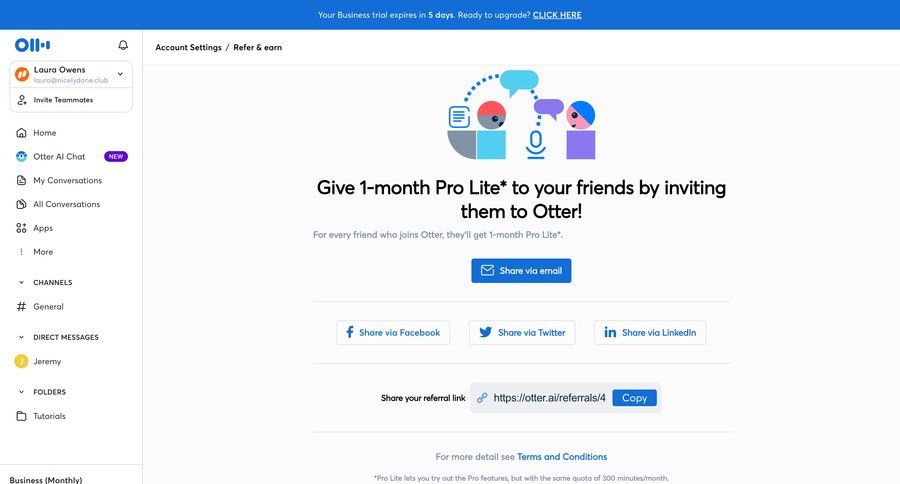Otter
			referral & invite your friends account settings sidebar navigation user management account management user settings account settings call to action sidebar user tips ui page example