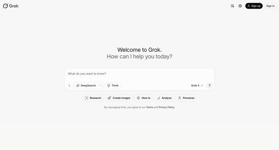 Grok
			messaging artificial intelligence artificial intelligence onboarding communication chat homepage messages quick actions search bar ui page example