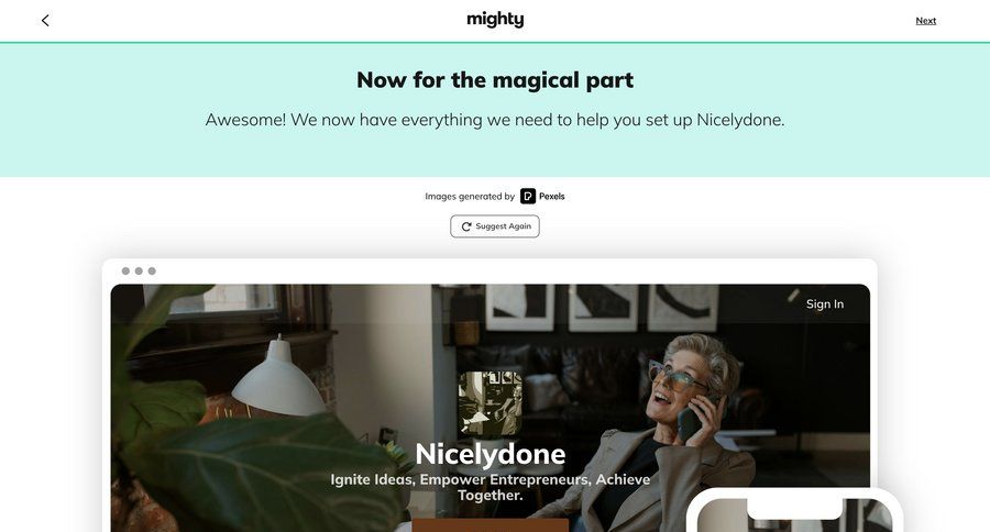 Mighty
			 grid onboarding content hierarchy call to action sign in ui page example
