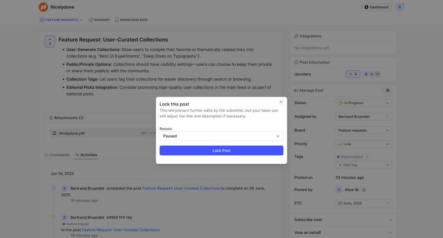 FeatureOS
			detail page activity feed modal & popover confirmation modal screen content management ui page example