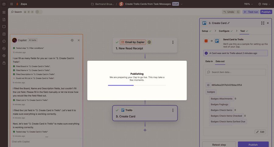 Zapier
			 configuration workflow form automation progress indicator workflow automation data mapping workflow screen setup integration progress bar ui page example