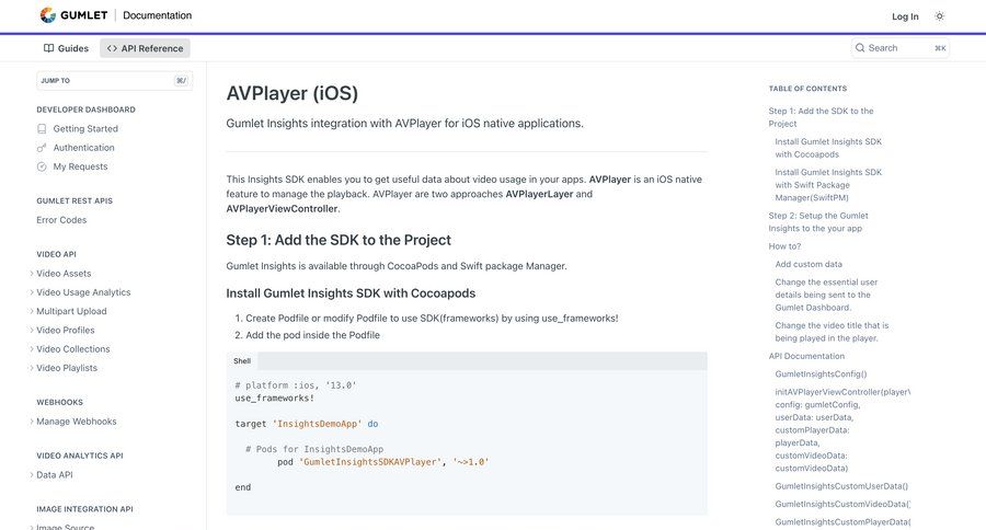 Gumlet
			 documentation sdk integration docs doc ui page example