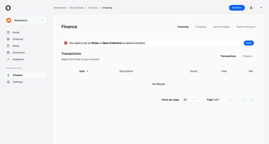 Polar
			 e-commerce sidebar navigation account management account setup finance financial reporting dropdown filters sidebar alert table transaction history pagination ui page example