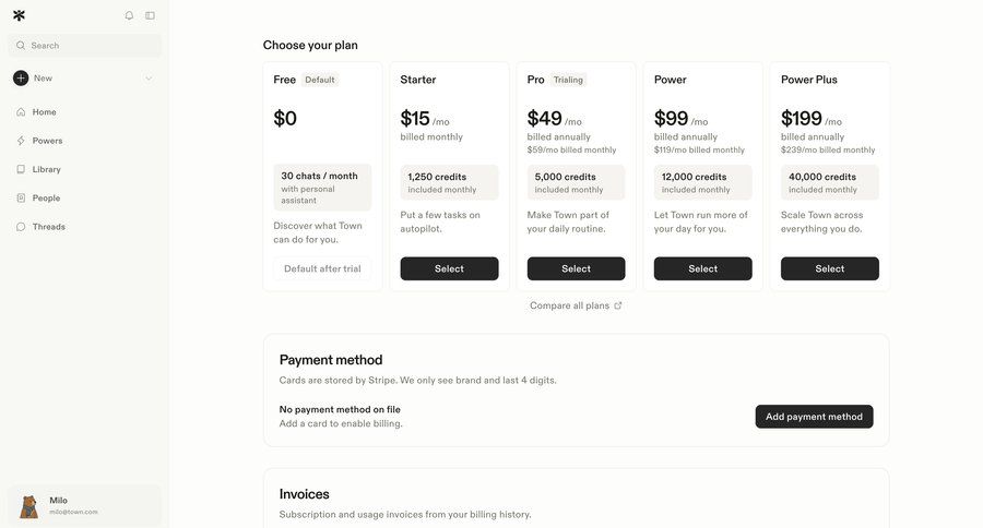 Town
			 account settings subscription management payment method ui page example