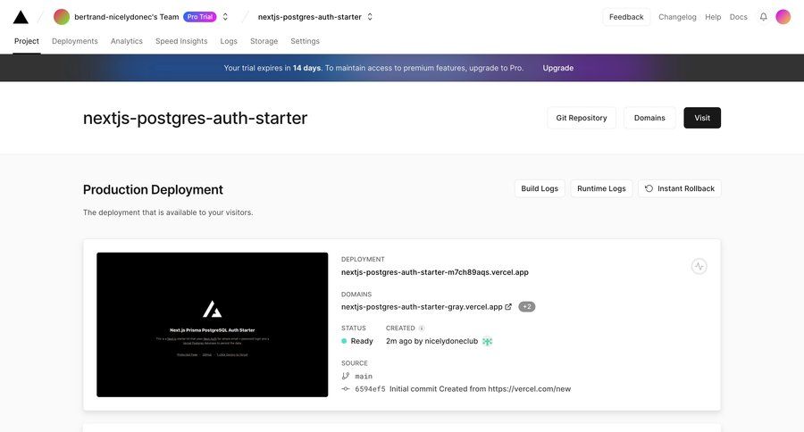 Vercel
			 dashboard project management trial banner trial checkout modern project dashboard ui page example