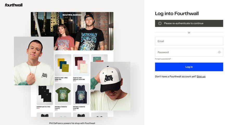 Fourthwall
			 e-commerce account management form user authentication authentication login message ui page example