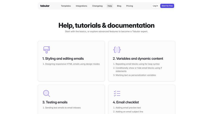 Tabular
				support / help center ui page example