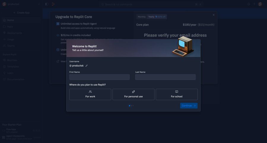 Replit
			 upgrade modal setup on boarding ui page example