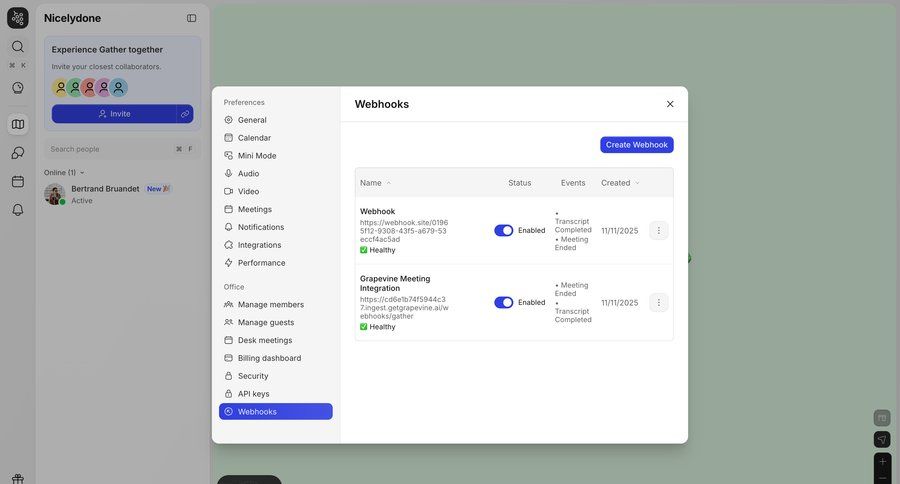 Gather
			 team collaboration integration management settings modal ui page example