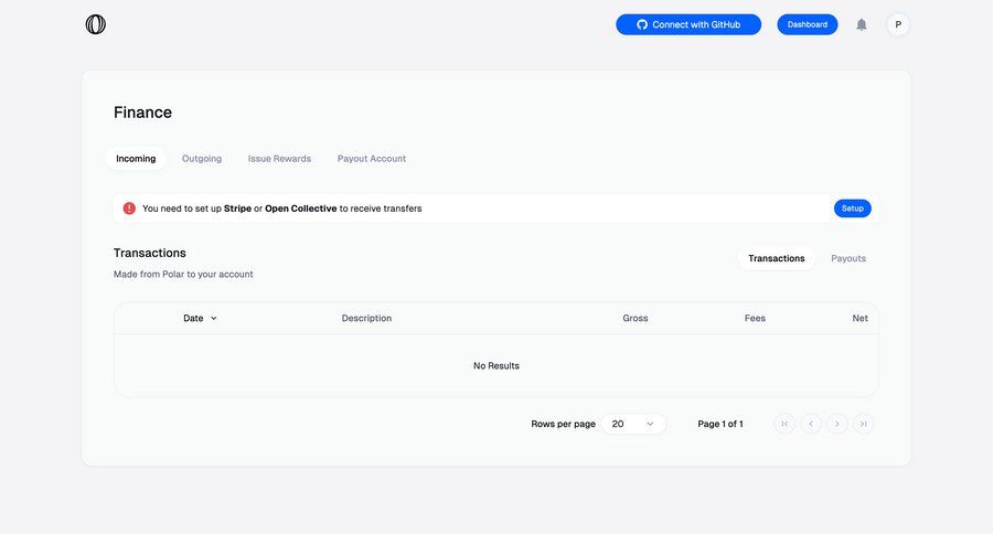 Polar
			 dashboard account setup finance fintech dropdown filters alert table transaction history pagination ui page example