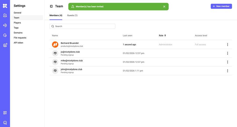 Kinescope
			 team management workspace settings user access control ui page example