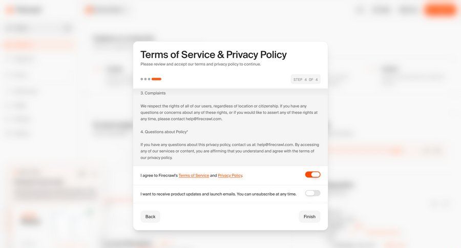 Firecrawl
			 onboarding call to action progress bar ui page example