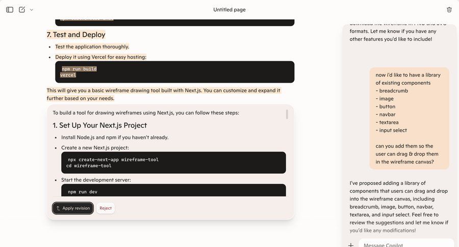 Copilot
			 instructions message documentation markdown editor ui page example