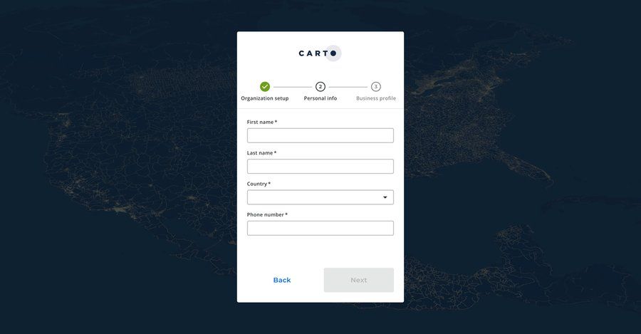 Carto
				onboarding page example