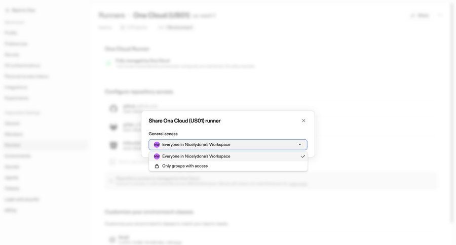 Ona
			 access control workspace settings share modal ui page example