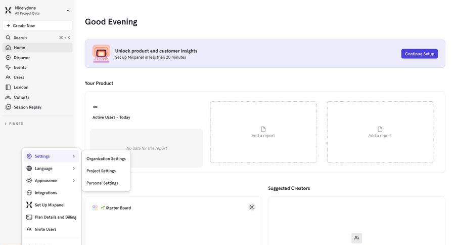 Mixpanel
				settings ui page example