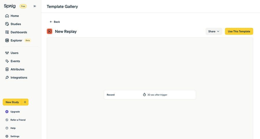 Sprig
			 sidebar navigation user research template customization template selection free templates sidebar ui page example