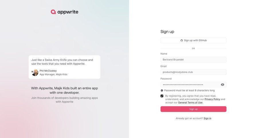 Appwrite
			 account creation ui page example