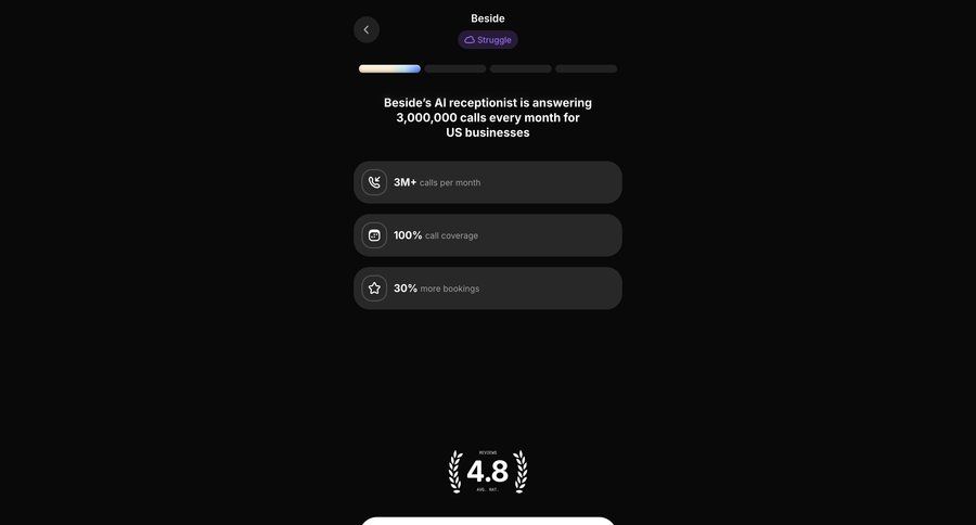 Beside
				onboarding ui page example