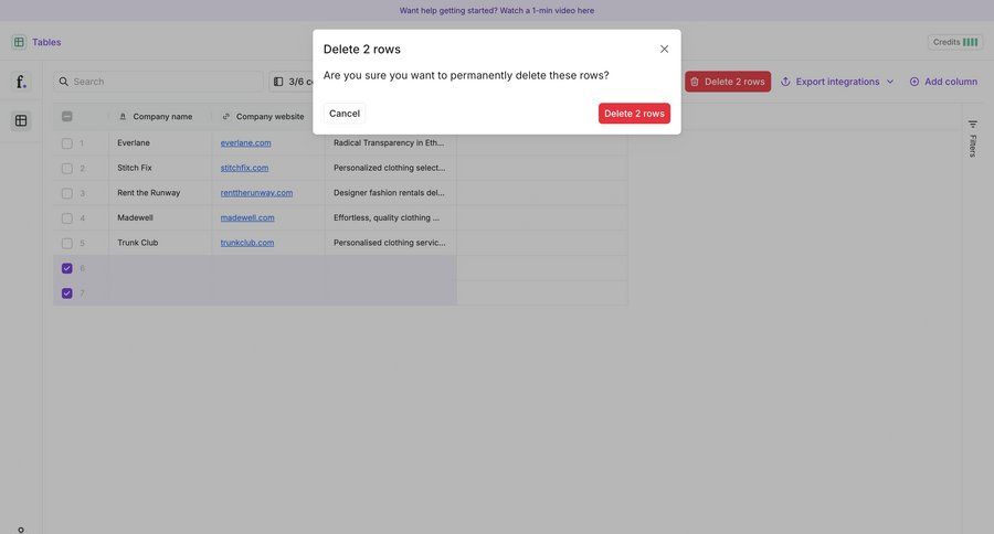 Freckle
			 data management e-commerce grid delete modal confirmation cancel deletion table ui page example