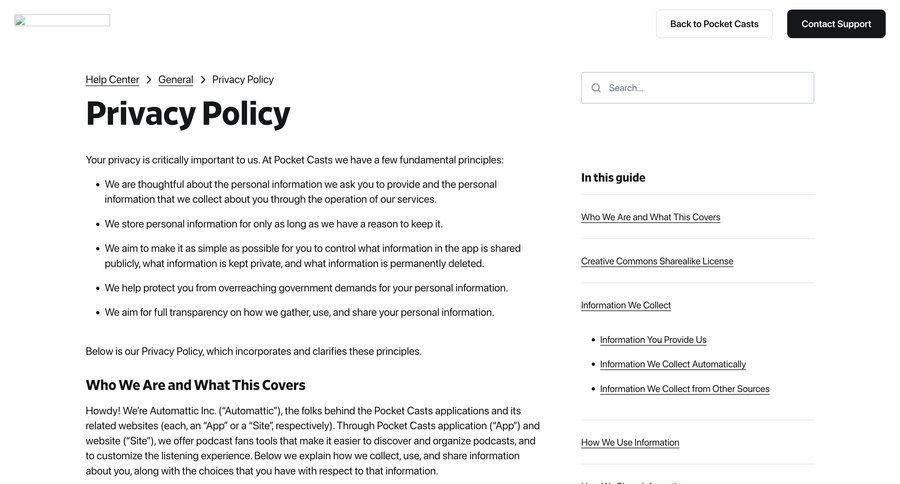 Pocket Casts
				privacy policy ui page example