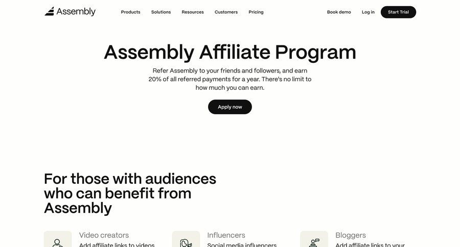 Assembly AI App Builder
			 affiliate program ui page example