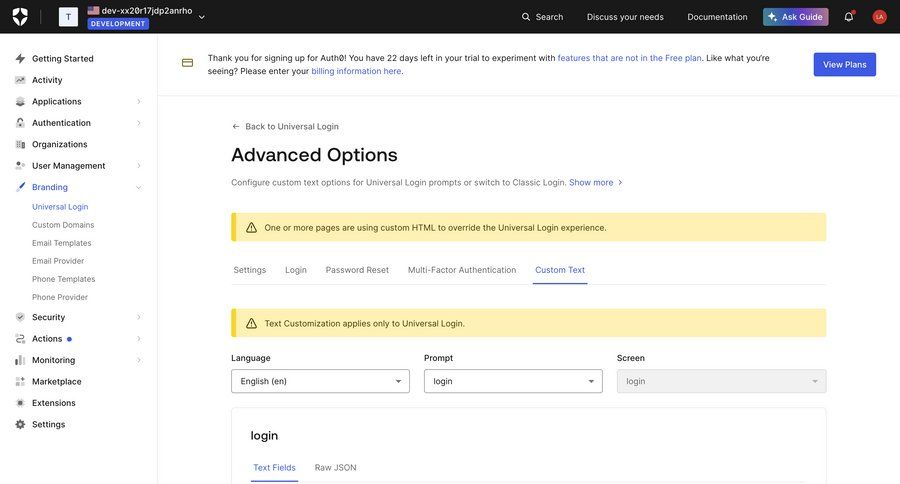 Auth0
			 modal screen configuration settings sidebar navigation user management form user settings authentication real-time preview preview panel getting started sidebar modern advanced search ui page example