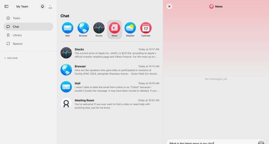 Cobot
			messaging news artificial intelligence communication chat modal screen news feed ui page example