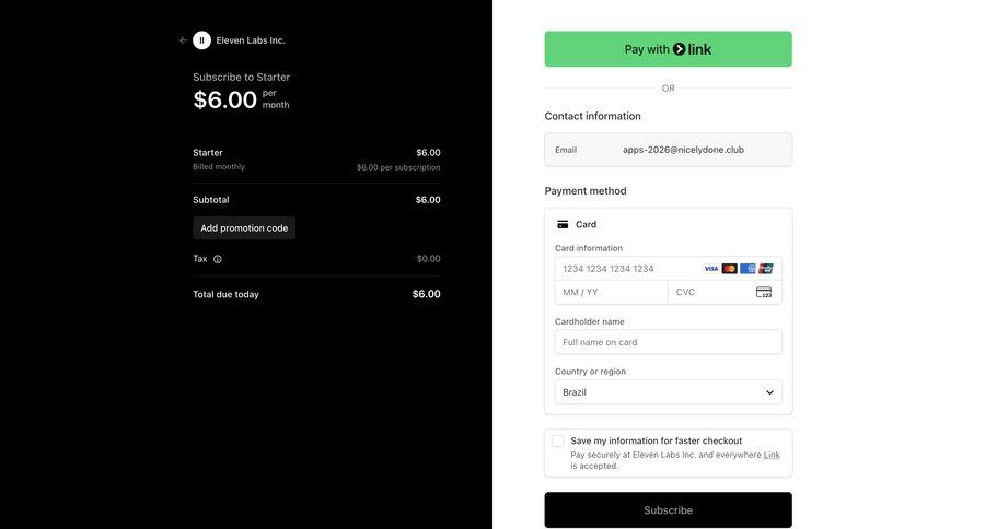 Elevenlabs
				checkout ui page example