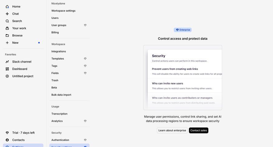 Dovetail
			 configuration settings sidebar navigation user management workspace settings templates workspace management authentication hierarchical navigation user permissions call to action sidebar security detail view navigation bar modern data security ui page example