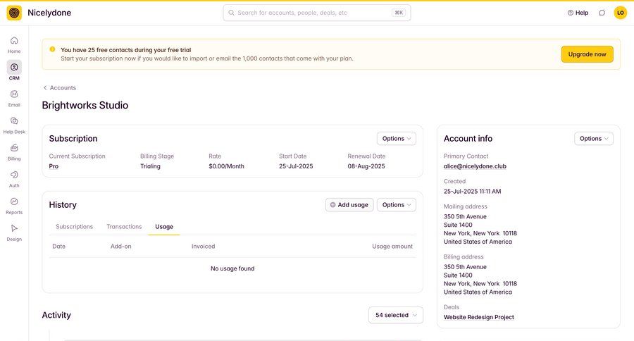 Outseta
			 dashboard account management form subscription management hierarchical navigation alert menu ui page example