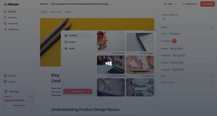 Macaw
			 content management sidebar navigation grid editor upload image free plan wysiwyg sidebar editorial blog post news article article feature article progress bar avatar upload ui page example