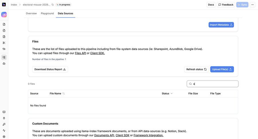 Llamaindex
			 file management data integration ui page example