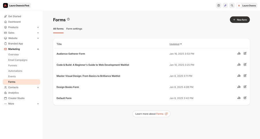 Kajabi
			 sidebar navigation audience management sidebar table ui page example
