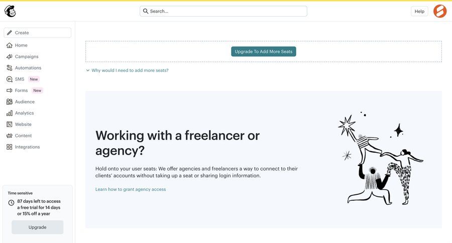 Mailchimp
			 team management paywall ui page example