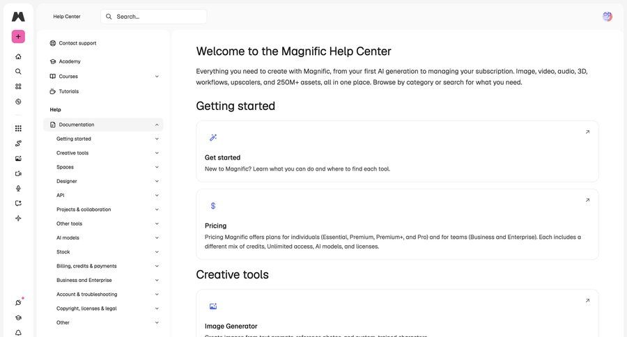Magnific
			documentation getting started knowledge base ui page example